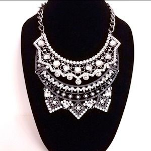 Bohemian Rhinestone Oversized Silver Statement Necklace